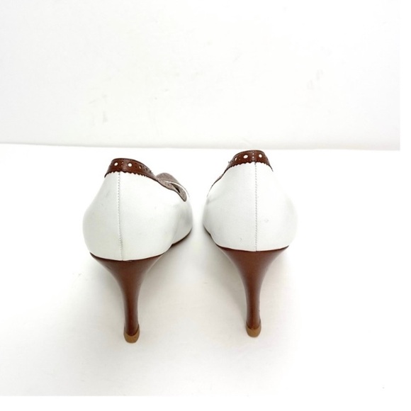 BALLY Diandra Cap toe Leather Pumps in White with Brown - Picture 8 of 9
